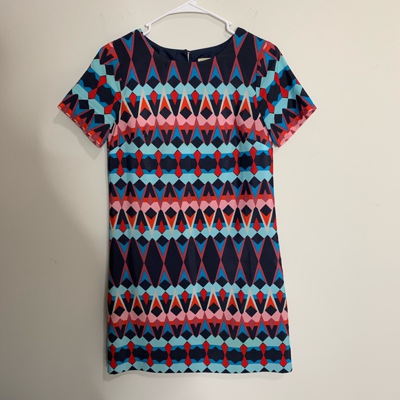 J. Crew Geo Print Shift Dress Mini Short Sleeve Navy Blue Multi Color 00 ITMS8 - Picture 1 of 6